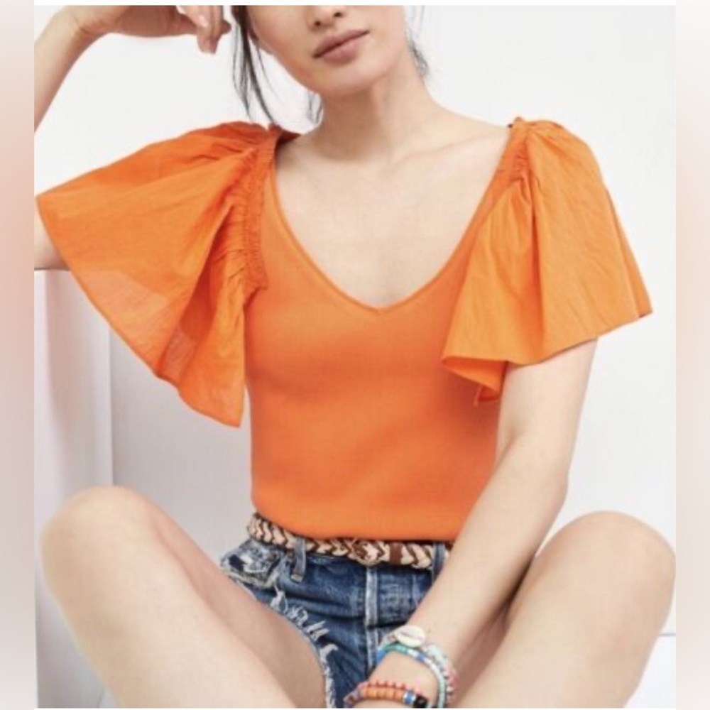 Maeve buy anthropologie orange flutter sleeve top